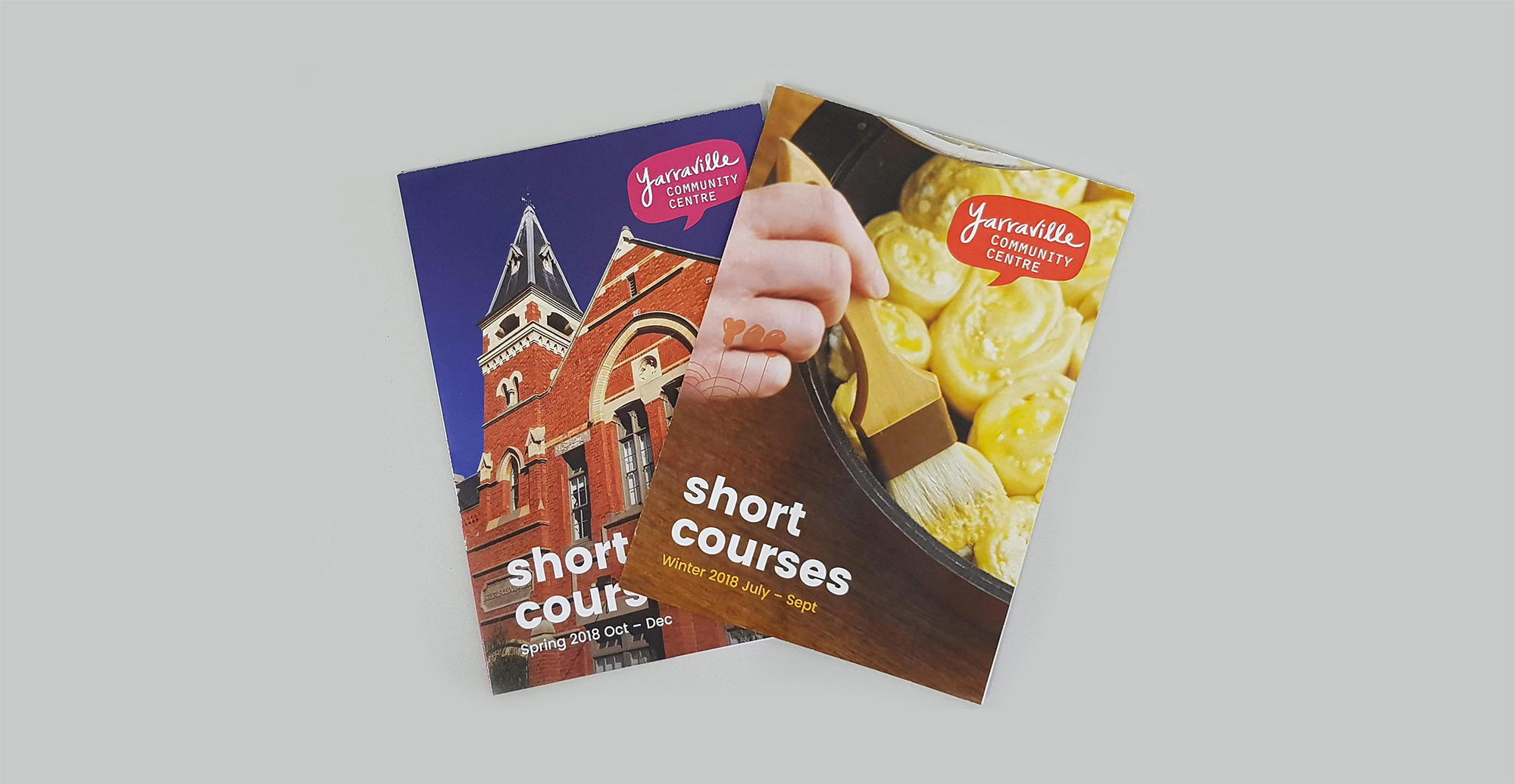 Full colour mock up of two YCC short courses brochures from 2018 - covers only