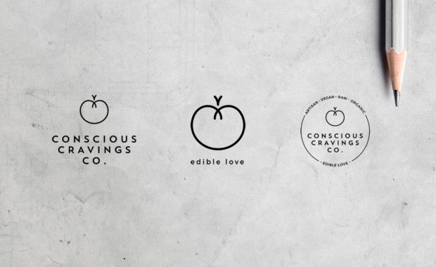 Conscious Cravings Co. featured image - logo variations x 3 in greyscale