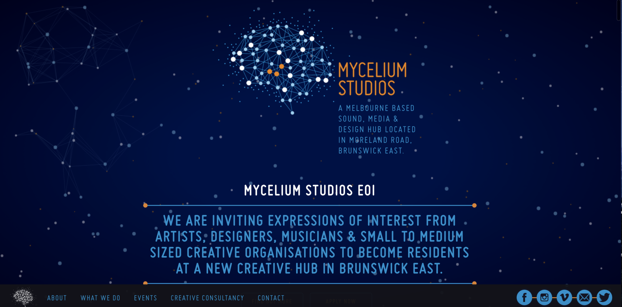 Image of hero section - Mycelium Studios homepage - article by Ethical Design Co.