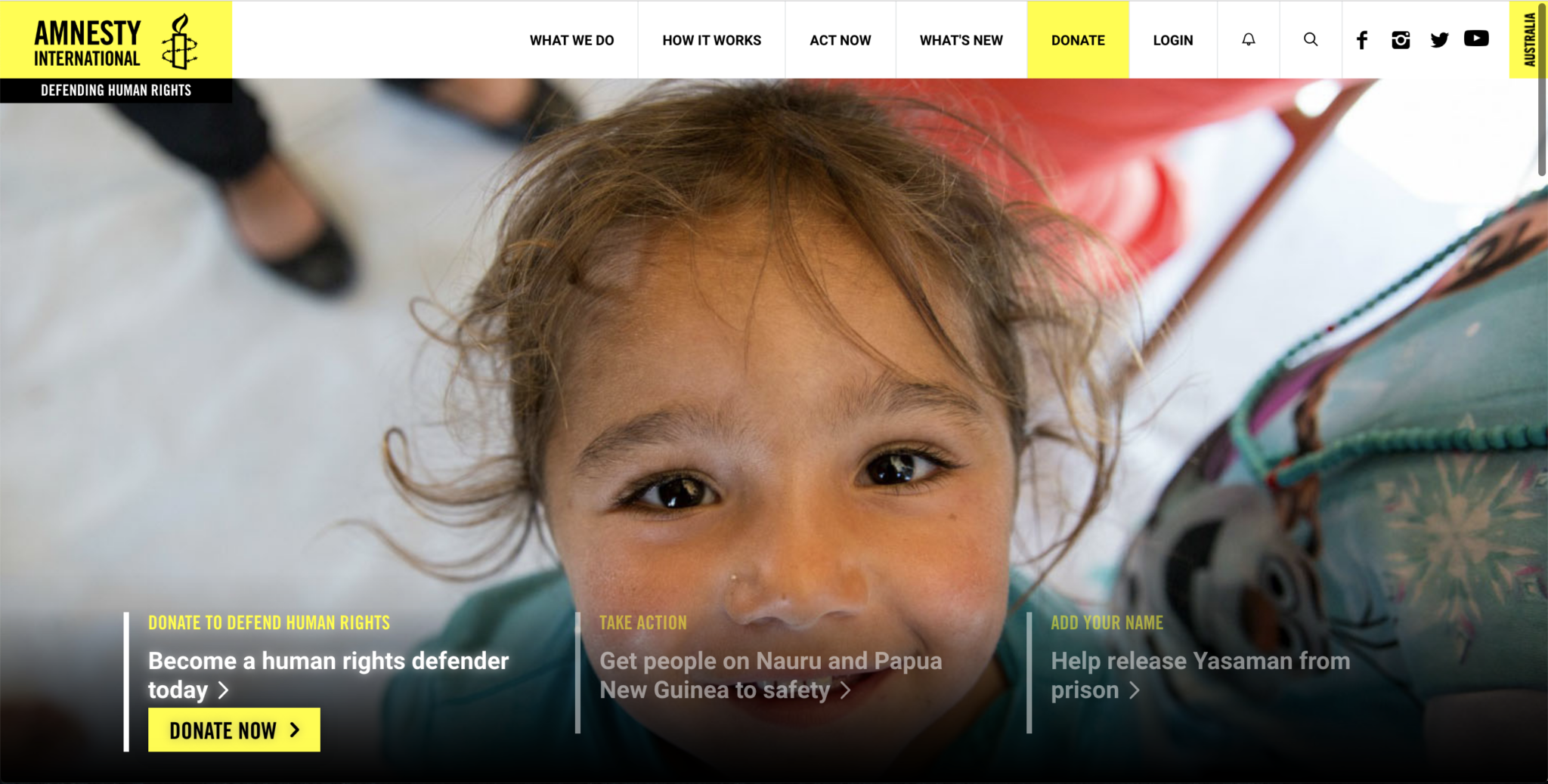 Image of hero section - Amnesty International Australia home page