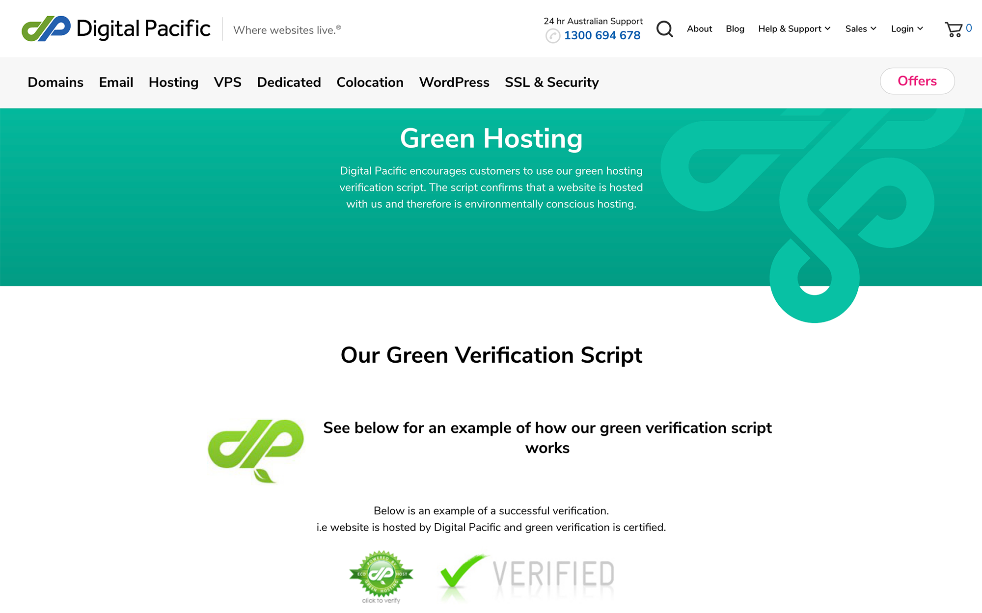 Image of Digital Pacific green hosting web page