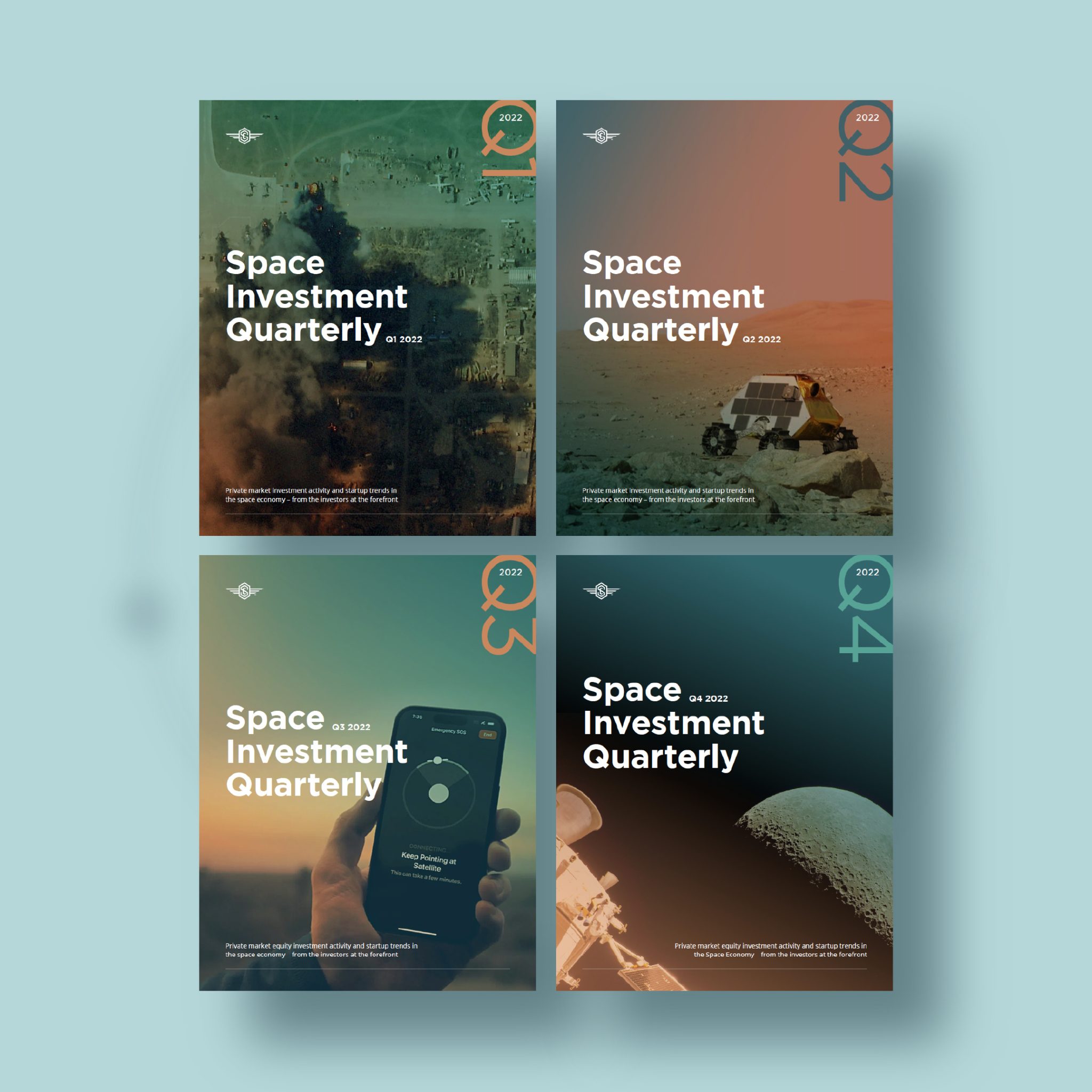 Space Capital: 2022 Space Investment Quarterly report covers - full colour mockup showing 4 SIQ covers