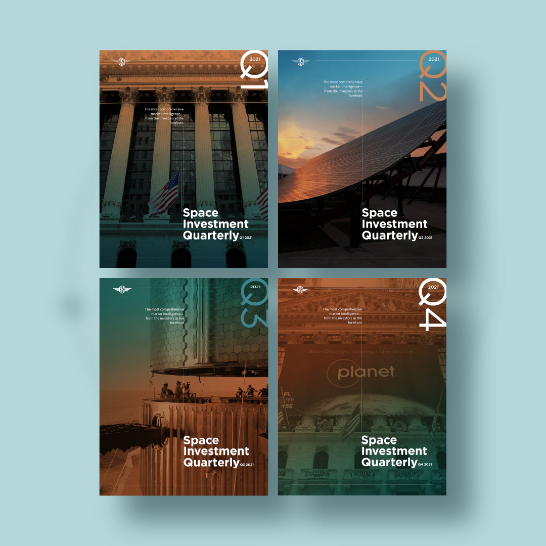 Space Capital: 2021 Space Investment Quarterly report covers - full colour mockup showing 4 SIQ covers