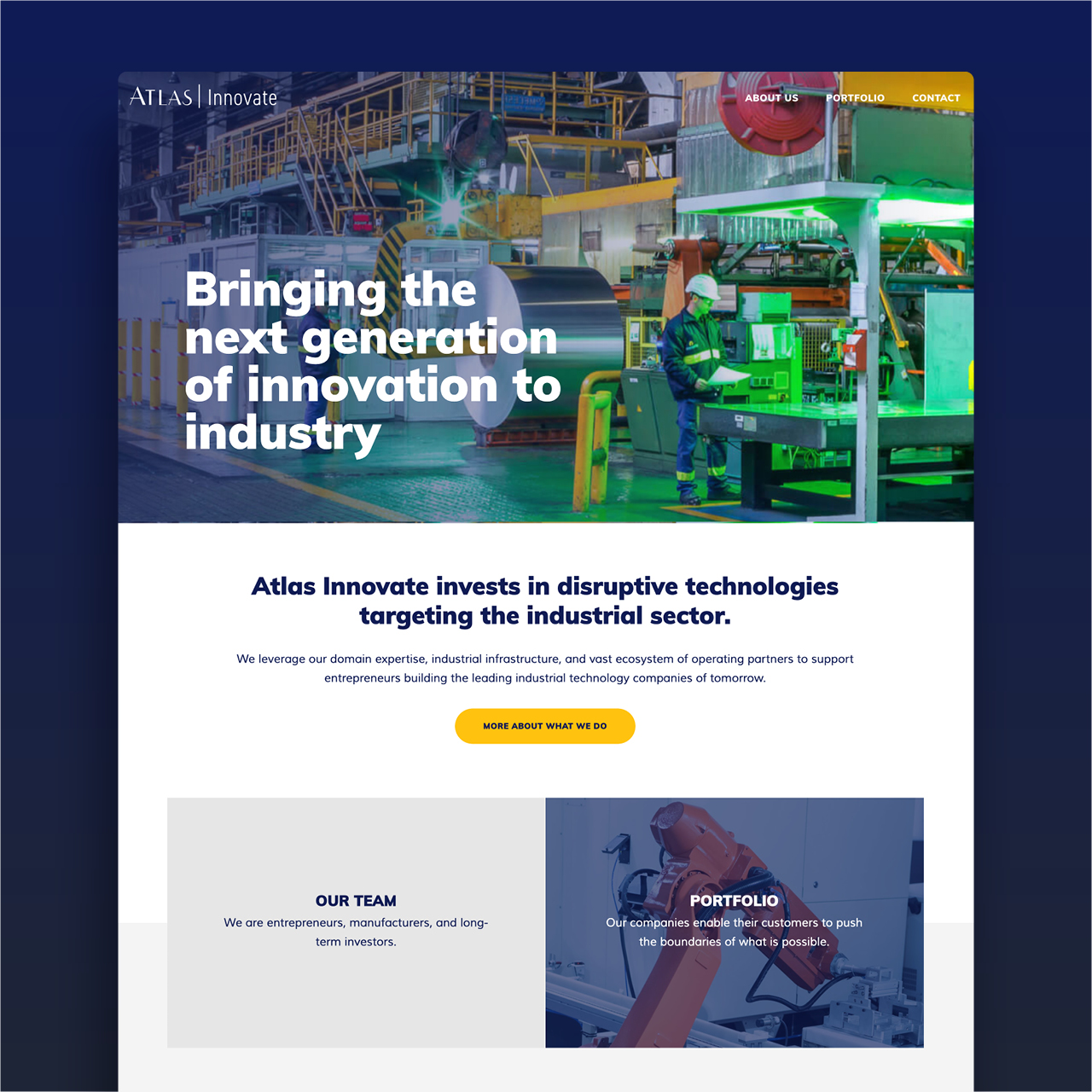 Atlas Innovate website - home page mock up