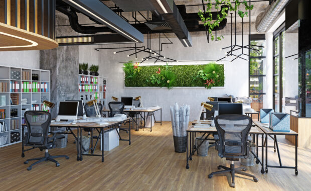Modern office interior with plants