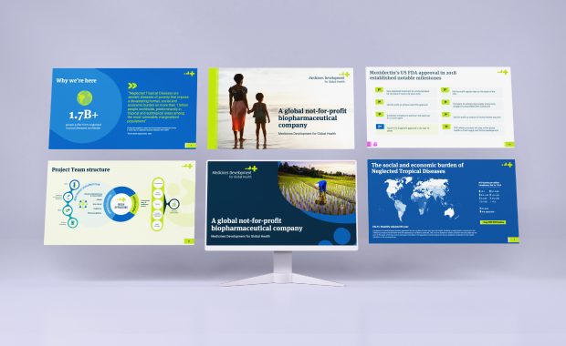 MDGH Corporate slide deck - full colour mockup of 6 PowerPoint slides