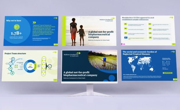MDGH Corporate slide deck - full colour mockup of 6 PowerPoint slides