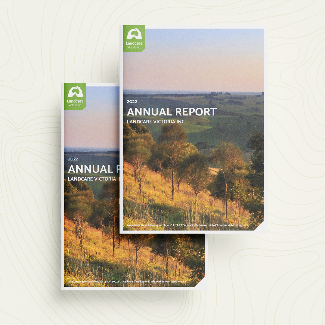 Landcare Victoria 2022 Annual Report - cover mockup in full colour
