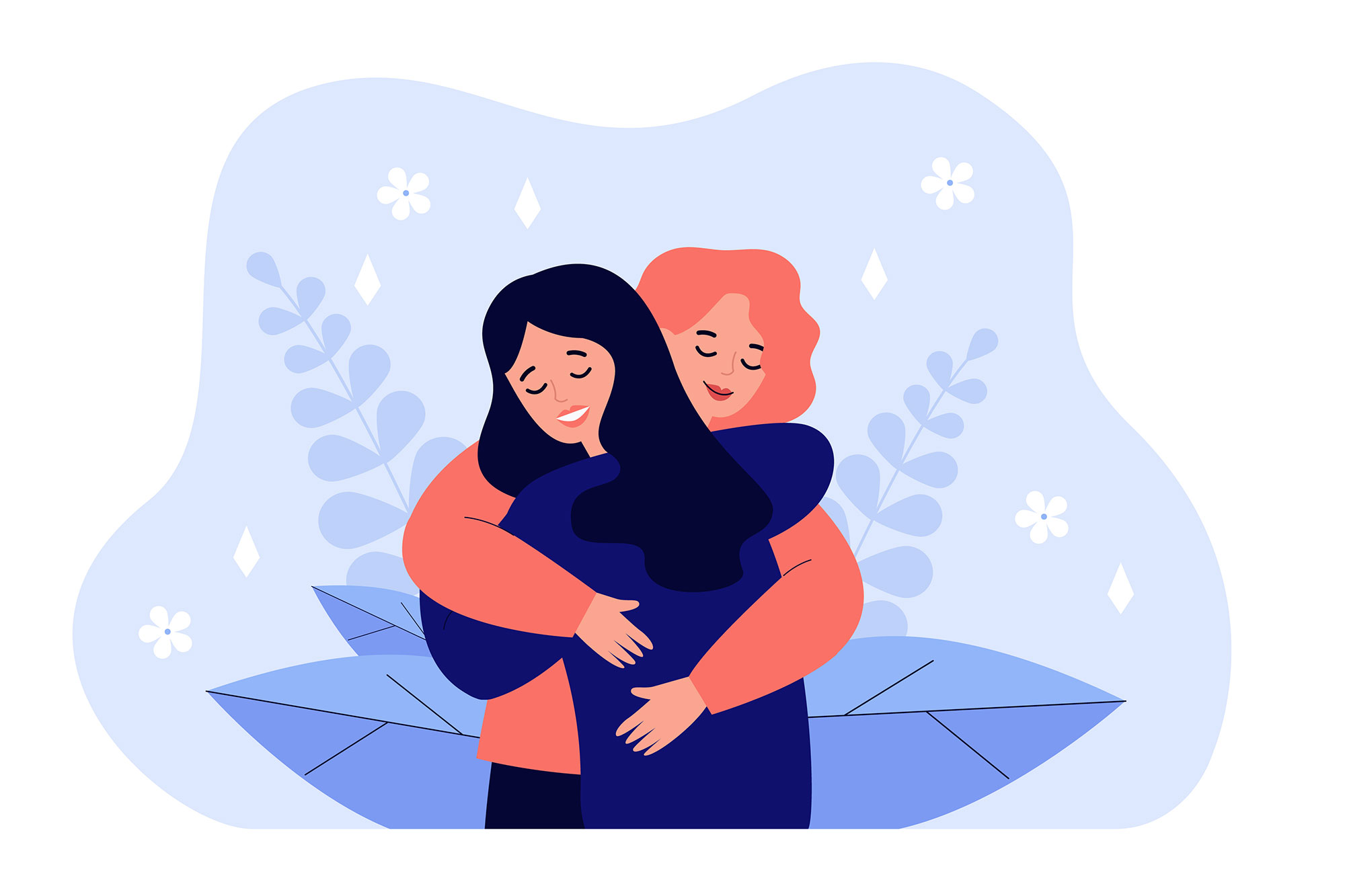 Female friend hug stock illustration. Empathy concept.