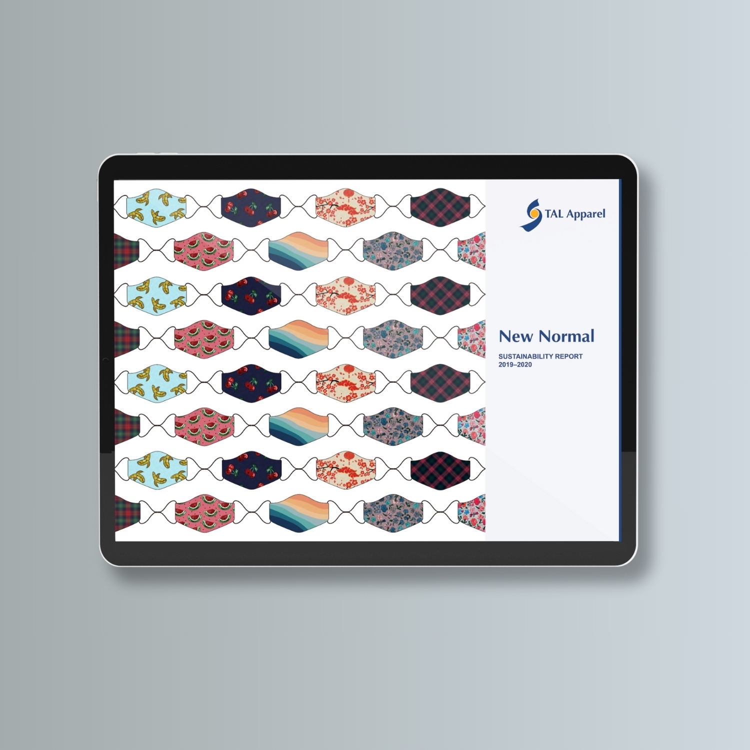 TAL Apparel Sustainability report 2020 cover in full colour on a grey gradient background.