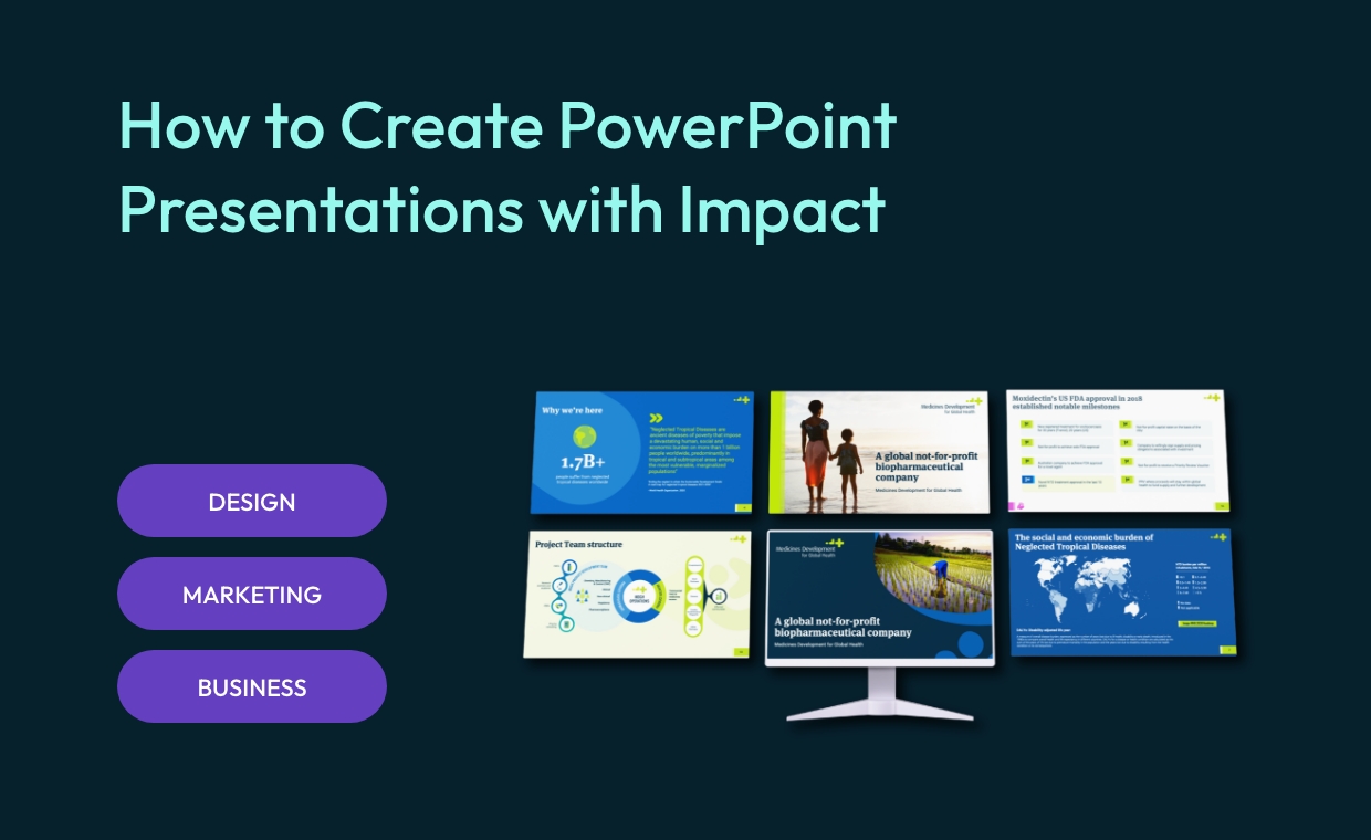 Navy gradient blog featured image displaying “How to Create PowerPoint Presentations with Impact” with EDCo. branding