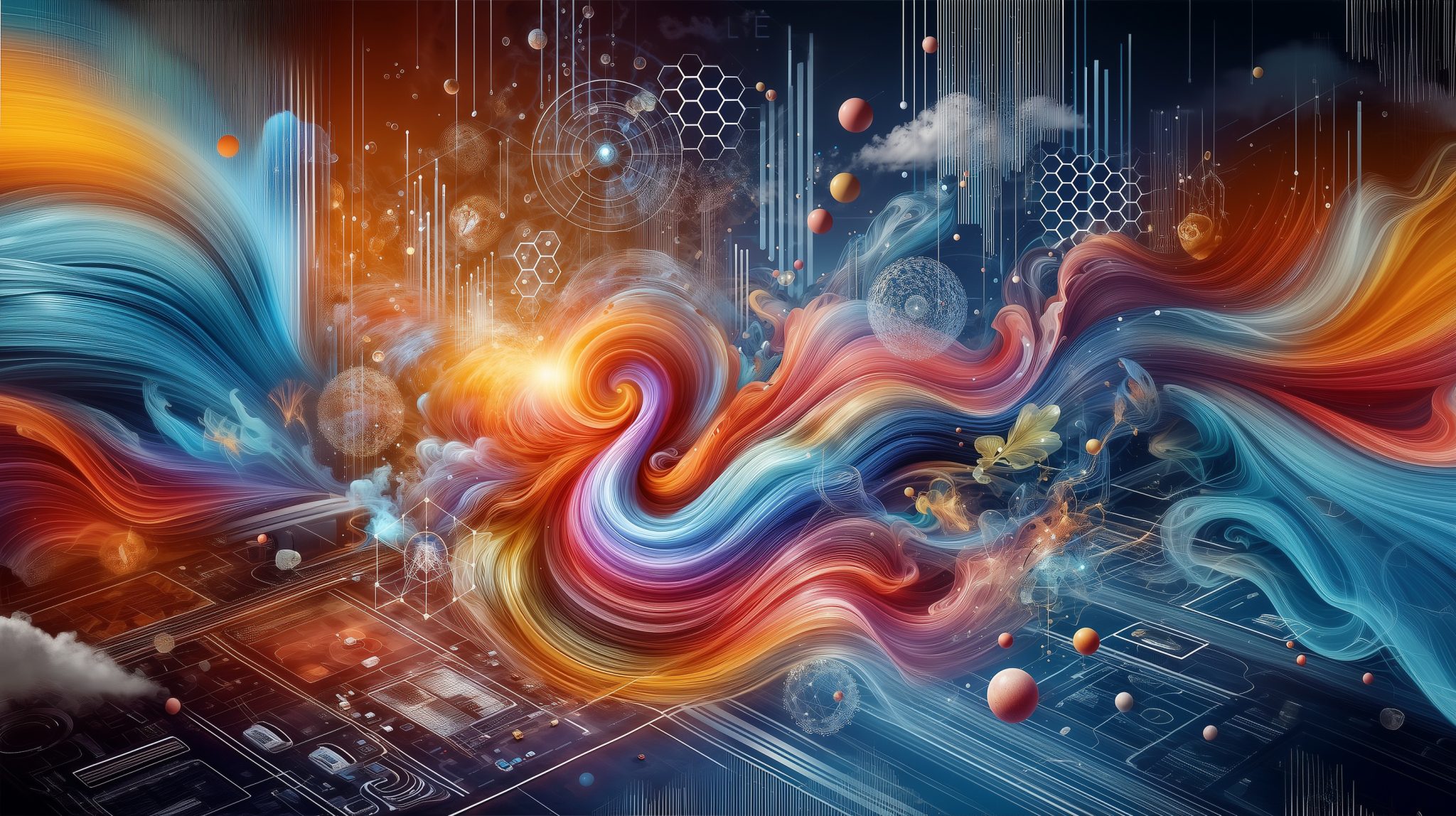 Abstract illustration representing DALL·E, featuring vibrant flowing shapes, glowing gradients, and dynamic patterns symbolising creativity, innovation, and the fusion of art and technology.