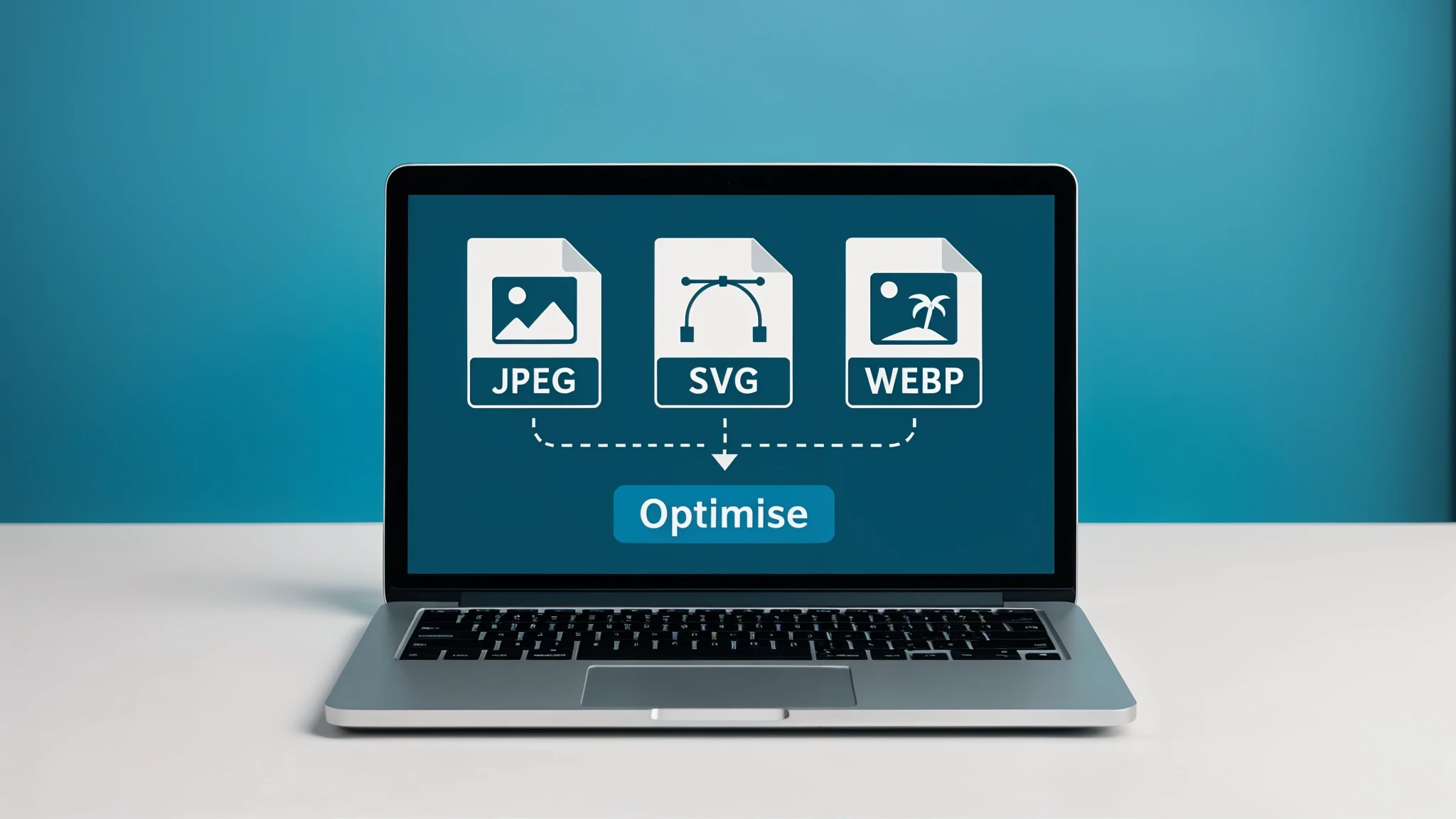 Comparison chart showing file sizes of JPEG, PNG, and WebP formats, emphasising the benefits of image optimisation.