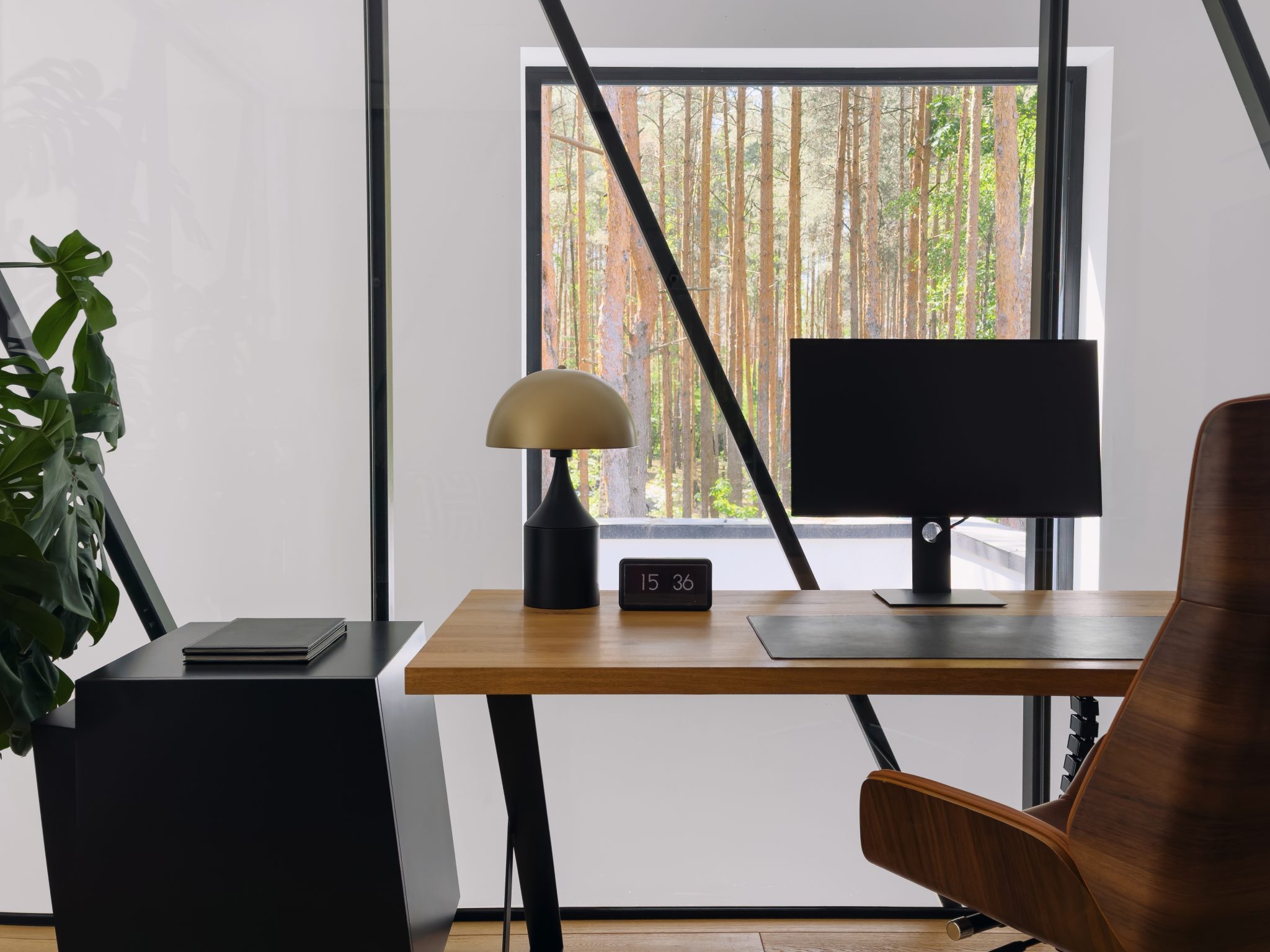 Clean, minimalist desk setup promoting digital decluttering and sustainability.