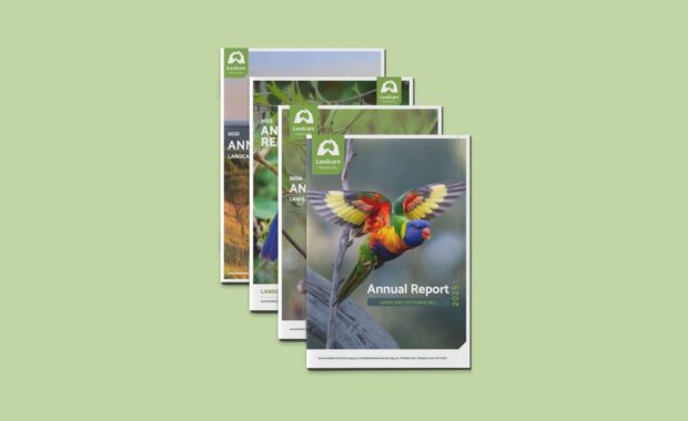 Stacked Landcare Victoria Inc. Annual Report covers from 2022–2025