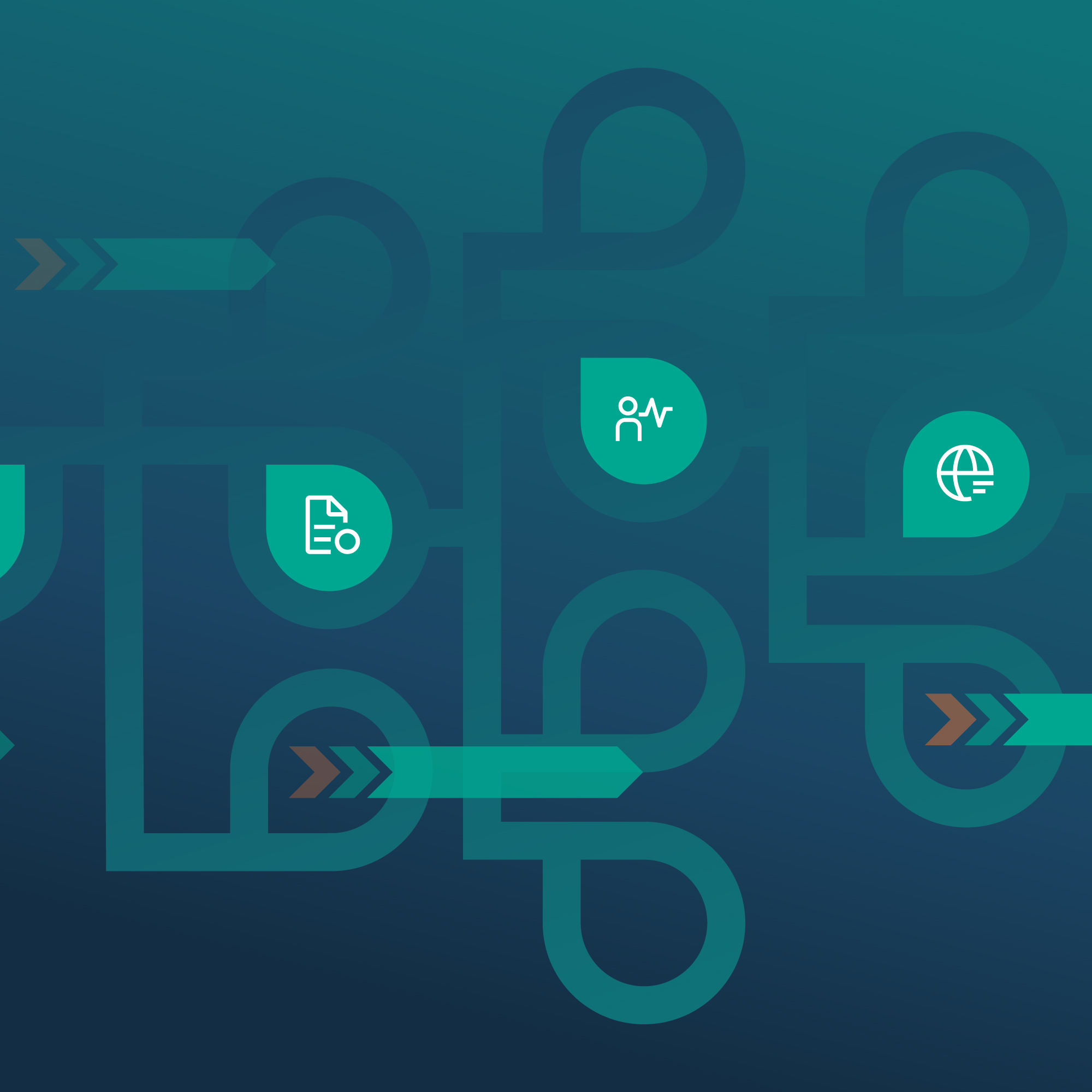 Oktopi website design graphic illustrating connected digital pathways and platform features
