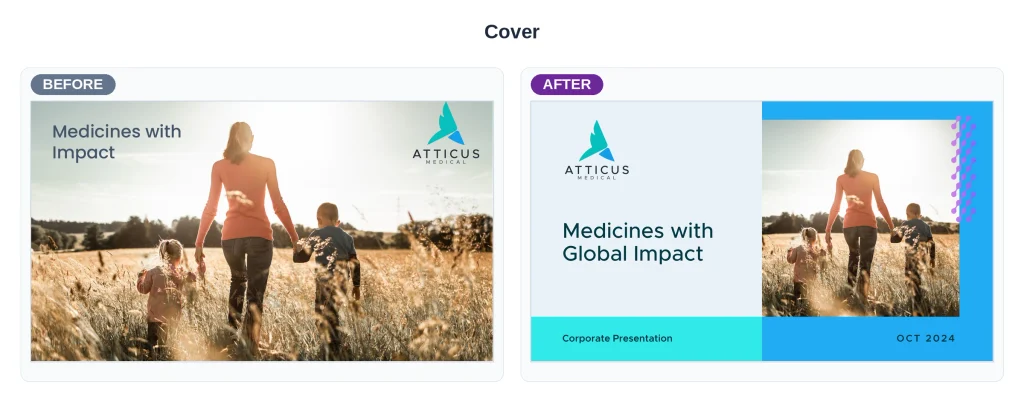 Atticus Medical presentation cover before and after